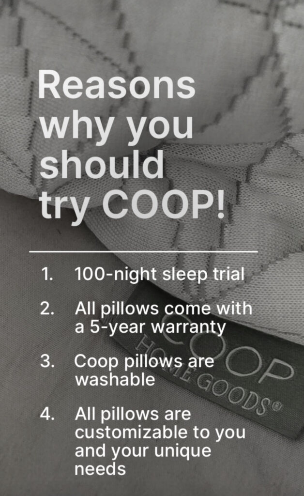 List- How I Get Better Sleep At Night Using COOP Pillows!